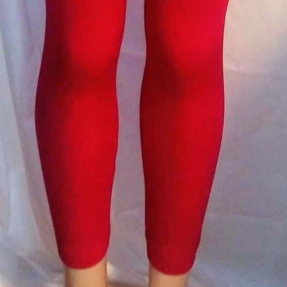 Red Fleece High Waisted Leggings - Picture 10 of 15